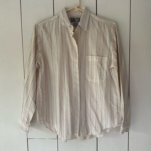 VTG Tarazzia Striped Button-Up Shirt Sz M Cream Red Black Preppy